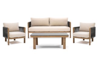 Palermo stoel-bank loungeset 4 personen | aluminium beige-antraciet | 4-delig