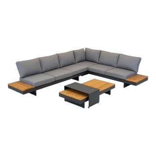 Lugano hoek loungeset 5 personen | aluminium antraciet - Teak | 4-delig
